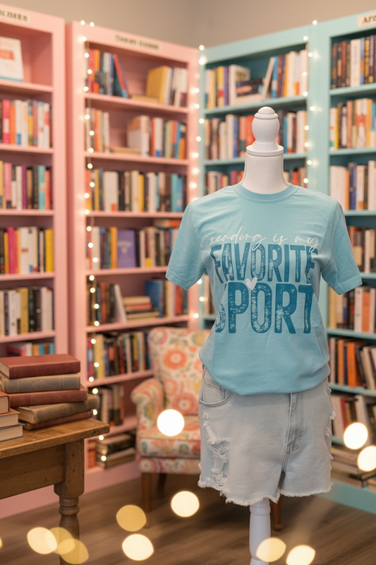 Reading is my Favorite Sport Tee - Bookstore Background